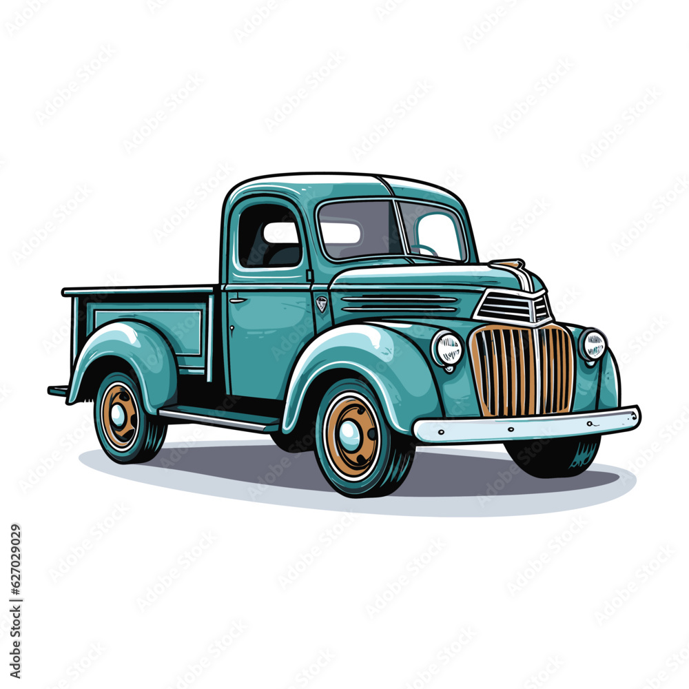 Memories on Wheels, Vintage Pickup. Vector Illustration