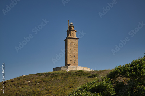 Roman lighthouse known as the Tower of Hercules, being the only Roman lighthouse and the oldest in the world in operation. Concept architecture, lighthouse, coast, shipwreck.