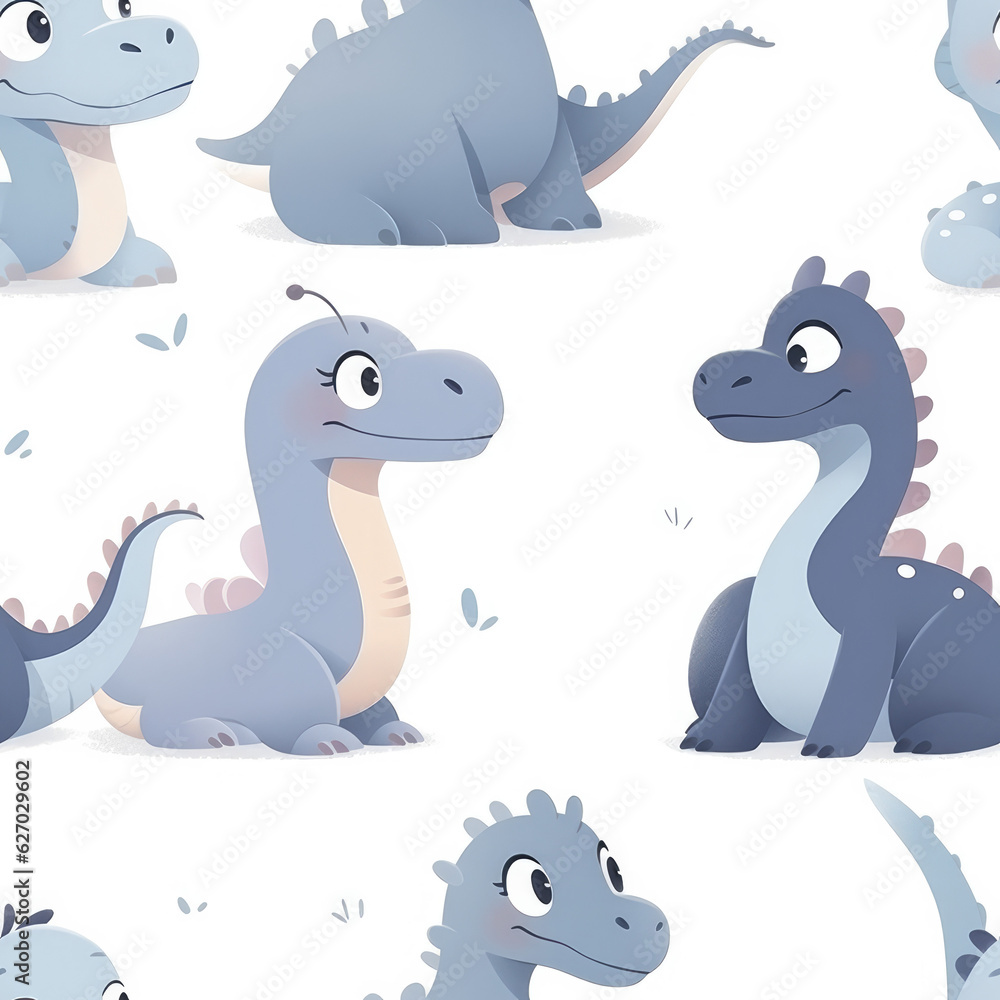 Cartoon dinosaurs childish seamless repeat pattern
