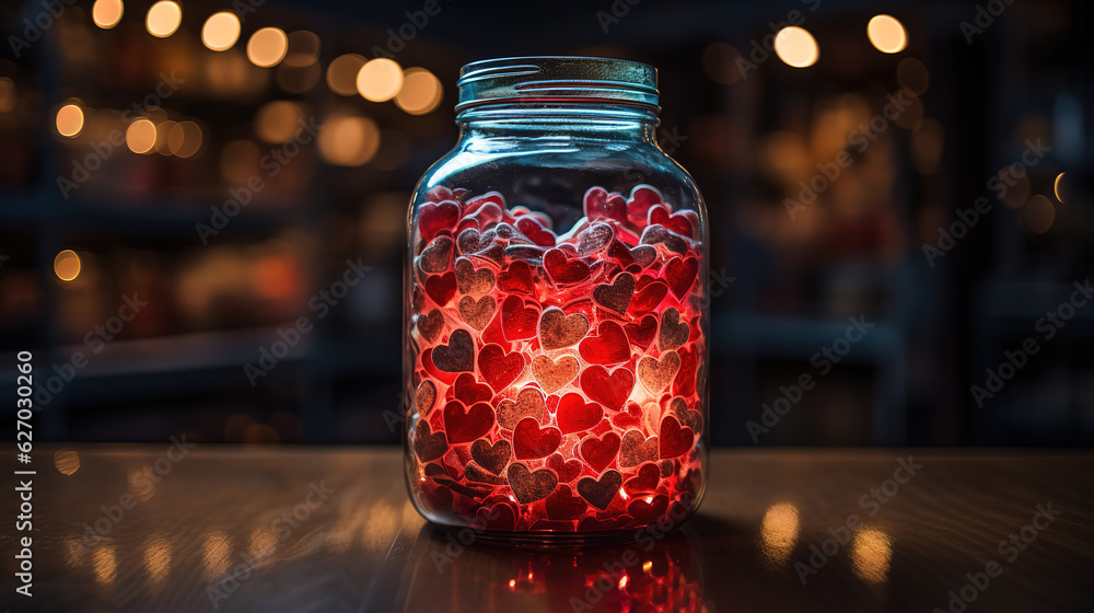 Cute heart shape candy inside the bottle for valentine's day. Generative Ai Cute heart shape candy inside the bottle for valentine's day. Generative Ai