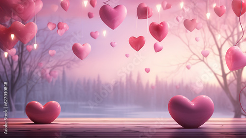 Beautiful love valentines day banner background multipurpose 3d heart effect. Generative Ai