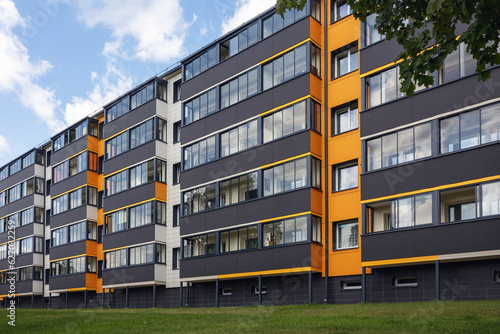 Photos Side view of a renovated old Soviet-era construction building