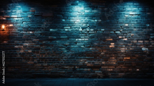 red and brown brick wall background or wallpaper with blue lights 