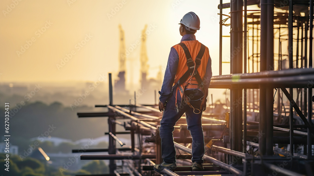 backside of Engineer man Technician Workers on High Steel Platform, backside of Engineer man Technician Workers on High Steel Platform,
