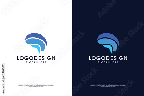 Digital brain logo design. smart brain logo concept.