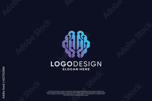 Artificial intelligence logo design. Digital brain connection logo.