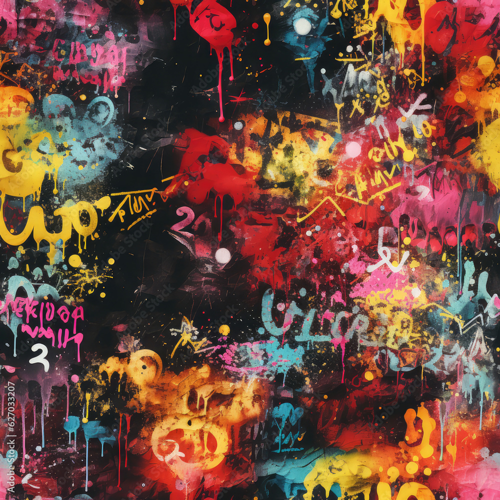 Graffiti art abstract repeat pattern, colorful funky 
