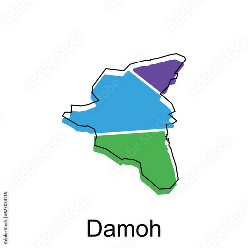 Map of Damoh modern geometric illustration, map of India country vector design template photo