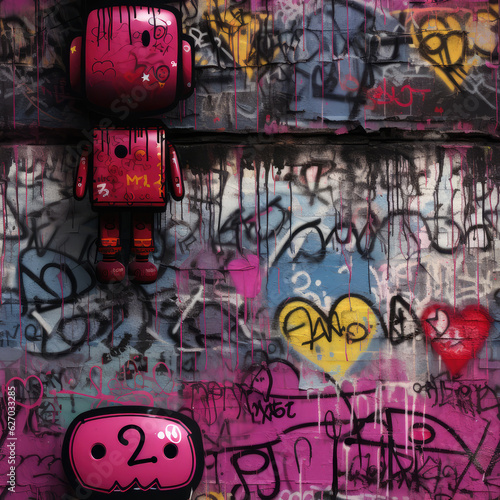 Graffiti art animal repeat pattern, colorful funky 