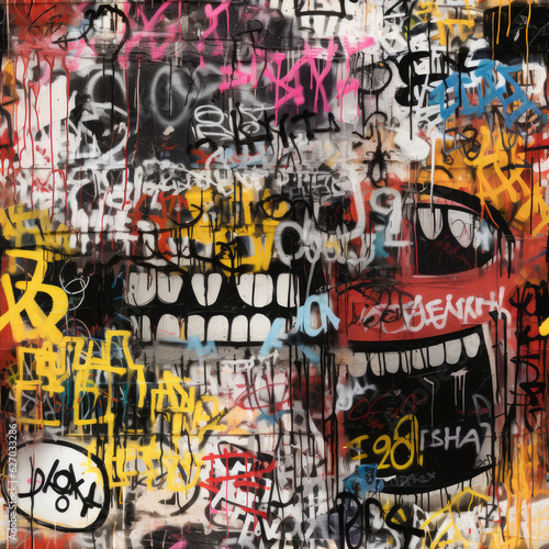 Graffiti art animal repeat pattern, colorful funky 