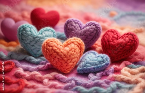 Hearts Made Of Wool With Colorful Pastel Background