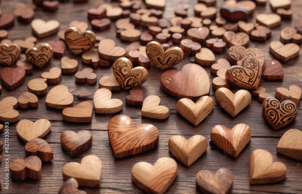 Hearts Made Of Wood With Brown Color Background