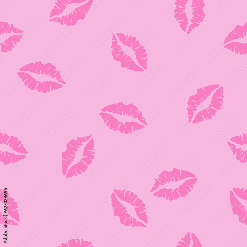 Kiss prints. Female sexy lips on pink background. Kiss prints. Female sexy lips on pink background.