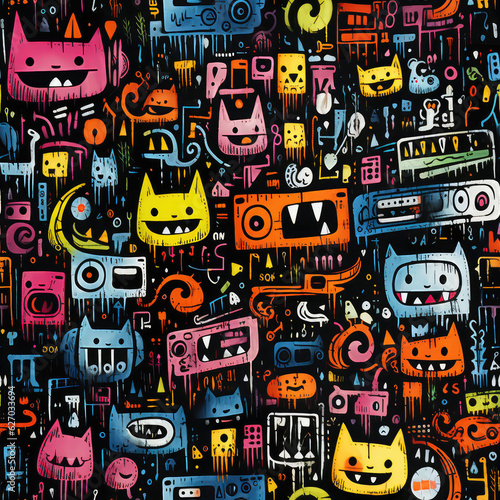 Graffiti art animal repeat pattern  colorful funky  