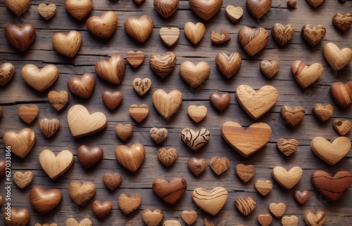 Hearts Made Of Wood With Brown Color Background