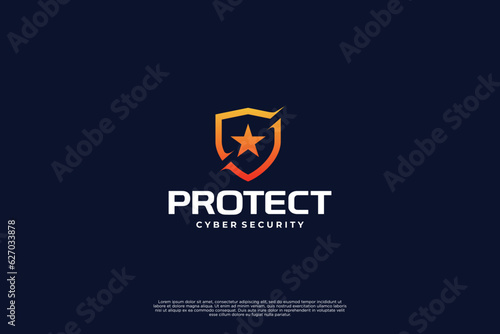 Digital shield logo design. Data and network protection. Internet safety logo.