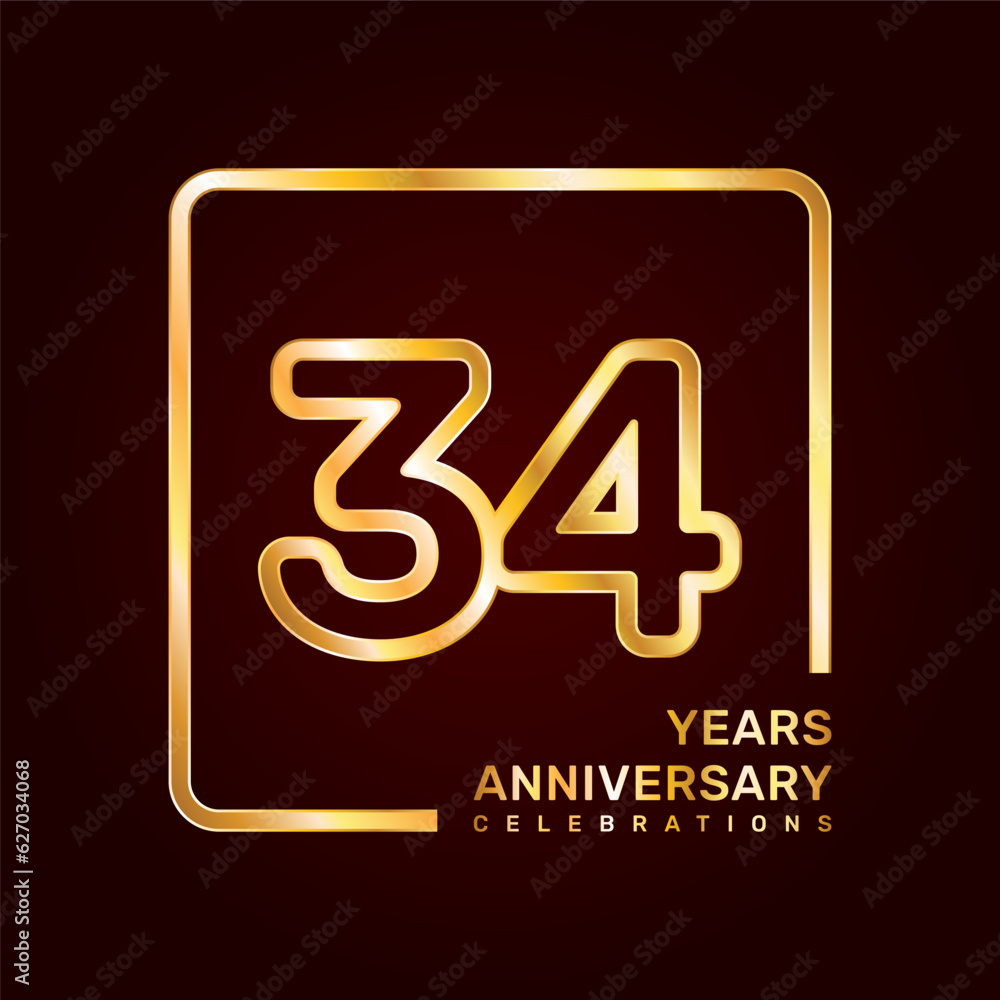 34th anniversary template design with double line numbers in gold color, vector template 34th anniversary template design with double line numbers in gold color, vector template