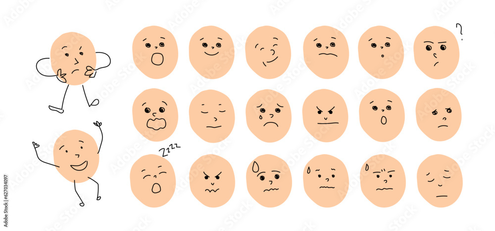 Cartoon human faces with diverse emotions. Children face illustration with different feelings. People facial expressions. Emotions icons. Cartoon human faces with diverse emotions. Children face illustration with different feelings. People facial expressions. Emotions icons.