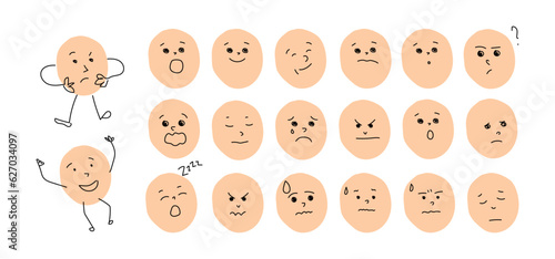 Cartoon human faces with diverse emotions. Children face illustration with different feelings. People facial expressions. Emotions icons.