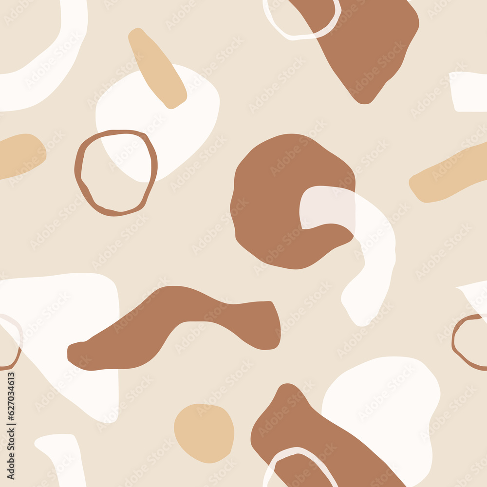 Aesthetic contemporary printable seamless pattern with abstract shapes in nude colors. Pastel boho background in minimalist mid century style Aesthetic contemporary printable seamless pattern with abstract shapes in nude colors. Pastel boho background in minimalist mid century style
