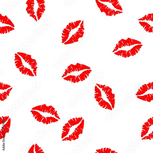 Seamless pattern with red lips kisses prints