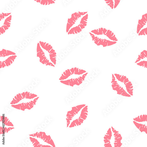Seamless pattern with lips on white background. Hand drawn background with kisses, Design print to social media, textile, wallpaper, wrapping paper, flyer, home decor