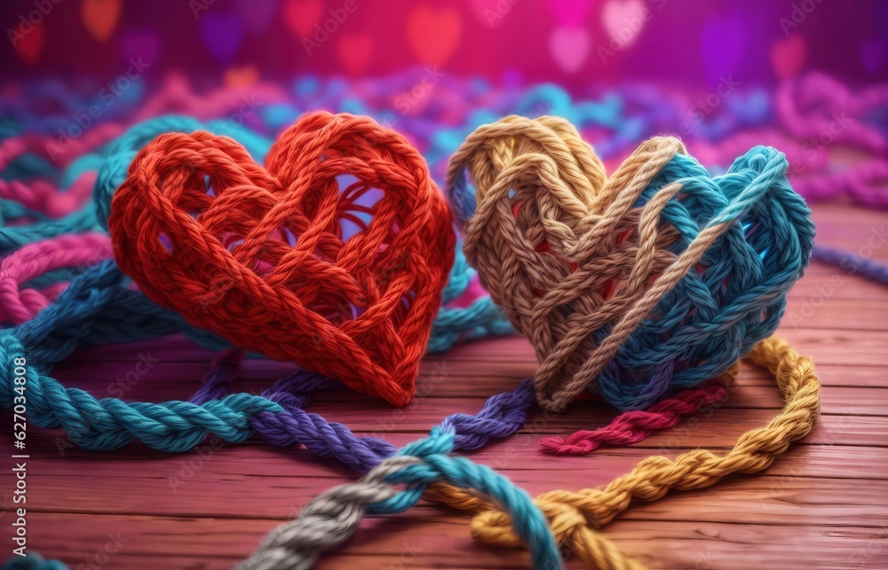 Hearts Made Of Rope With Brown Color Background