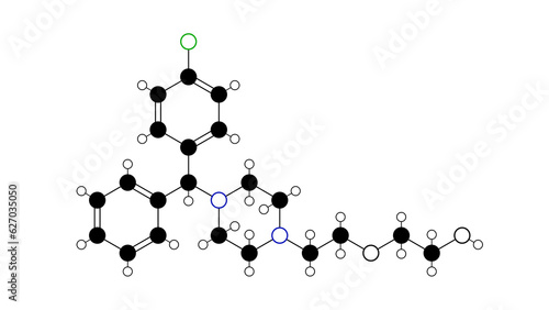 hydroxyzine molecule, structural chemical formula, ball-and-stick model, isolated image anxiolytics