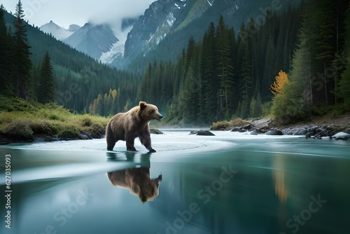 brown bear in the lake generated AI