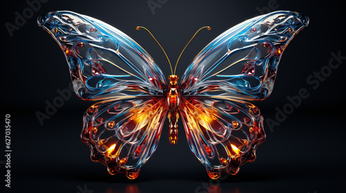 colorful glass butterfly on black background glassmorphism