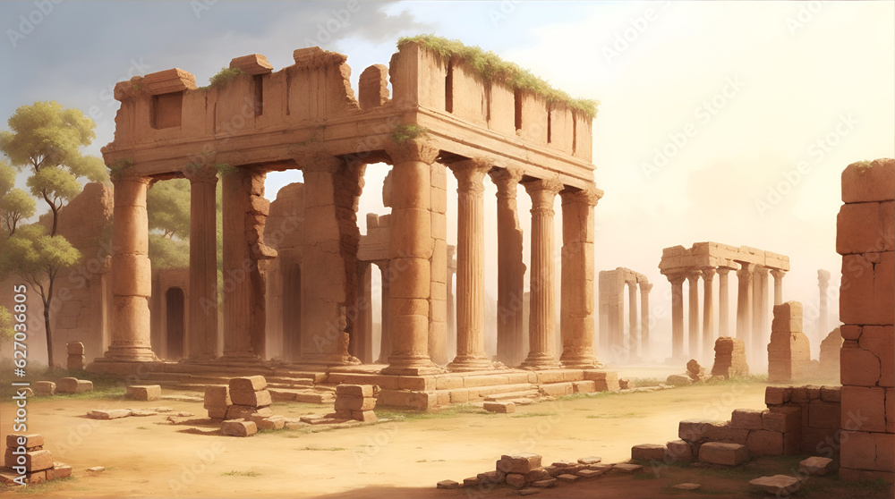 Obraz premium Ruins of an ancient Greek temple, AI generation