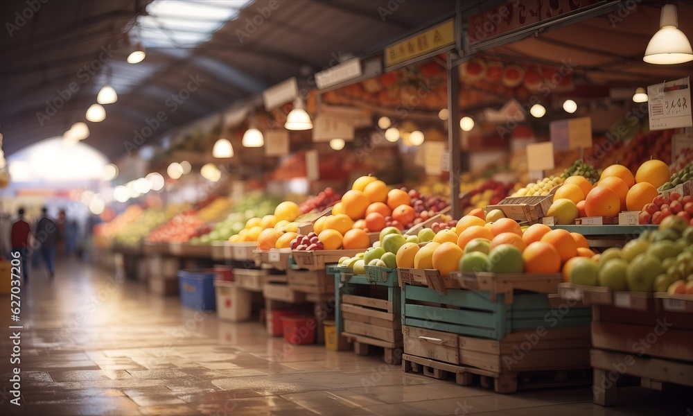 Fruit Market With Blurred Background