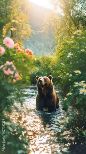 brown bear in the lake,Animal Photography © Moon