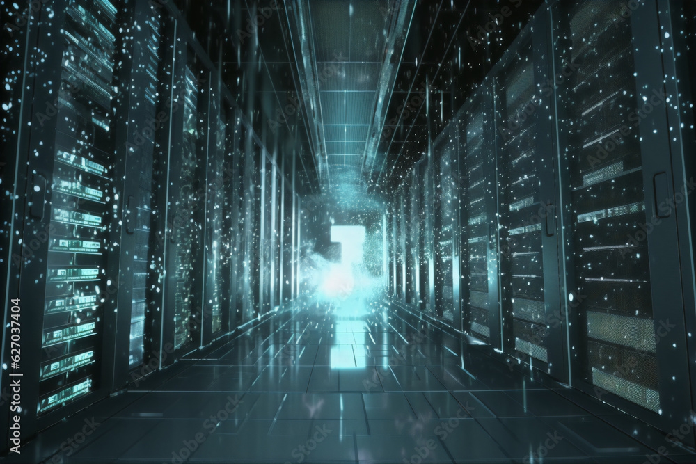 Obraz premium futuristic corridor of data center internet cloud server visualization of datastreams