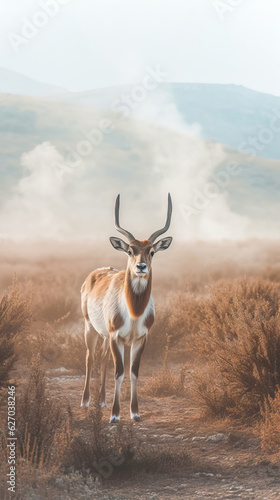 Deer in natural scenes, animal photography,Serene Deer in a Foggy Mountain Field,deer in the mountains © Moon