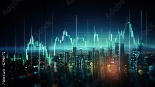 Generative AI, stock market chart lines, financial graph on technology abstract background represent financial crisis, financial meltdown. Technology concept, trading market concept..
