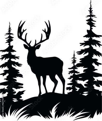 Vector illustration landscape with forest and deer