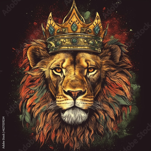Lion with the colors of reggae  Lion with crown  Lion king  lion king  colorful lion