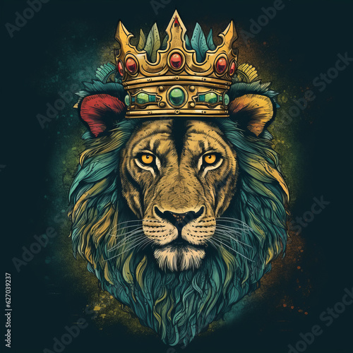 Lion with the colors of reggae  Lion with crown  Lion king  lion king  colorful lion