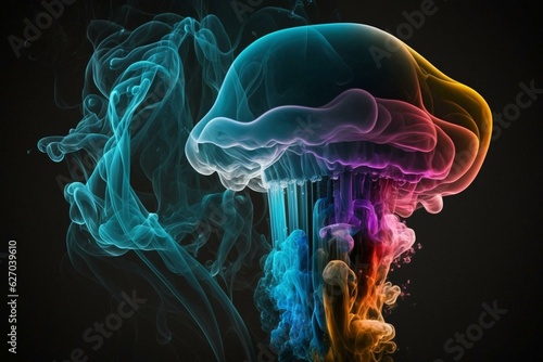 Abstract smoke, resembles jellyfish, created when smoking hookah or e-cigarette. Generative AI