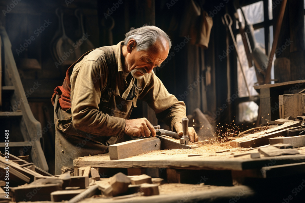 Artisans working on manual works in the workshop, AI generated Artisans working on manual works in the workshop, AI generated
