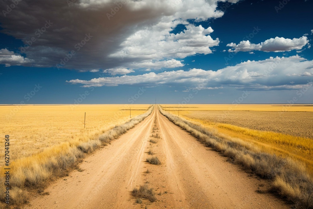 Endless lonely route through US prairie. Generative AI