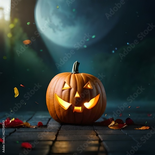 Halloween holiday, a pumpkin on a neutral background created by artificial intelligence on a neutral background created and generated by AI © Alexander