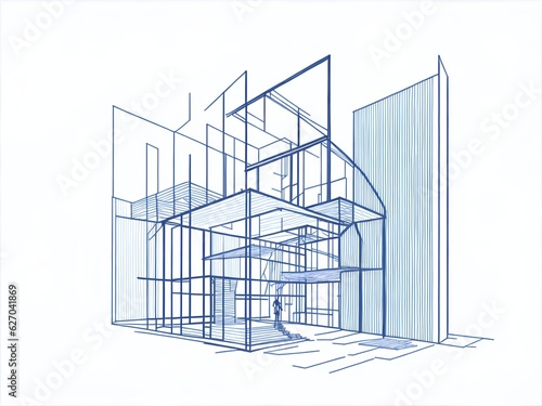 Abstract virtual mesh blueprint drawing. AI generated illustration