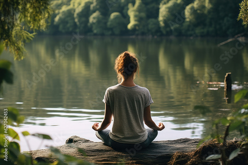 A person practicing mindfulness meditation in a serene natural setting. 