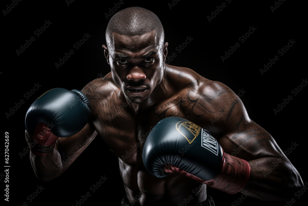 Boxer boxing on black background, studio shot, AI generated