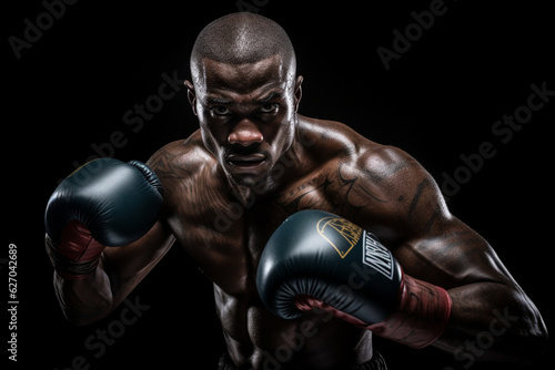 Boxer boxing on black background, studio shot, AI generated
