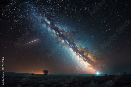 Milky Way and shooting stars. Generative AI