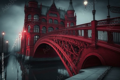 City s red bridge. Generative AI