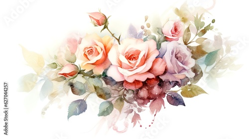 Floral pattern with roses, watercolor. illustration. Generative AI © Irina